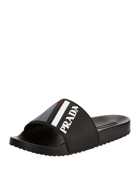 prada logo rubber slide sandals|sandal Prada original.